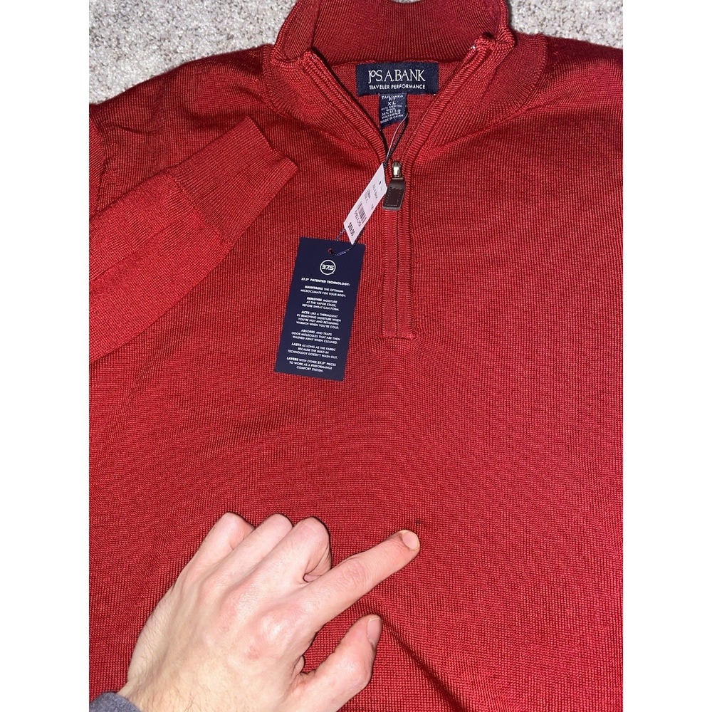 Jos. A Bank Merino Wool/Polyester 1/4 Zip Sweater Red Mens XL Preppy Casual NWT - Picture 3 of 11